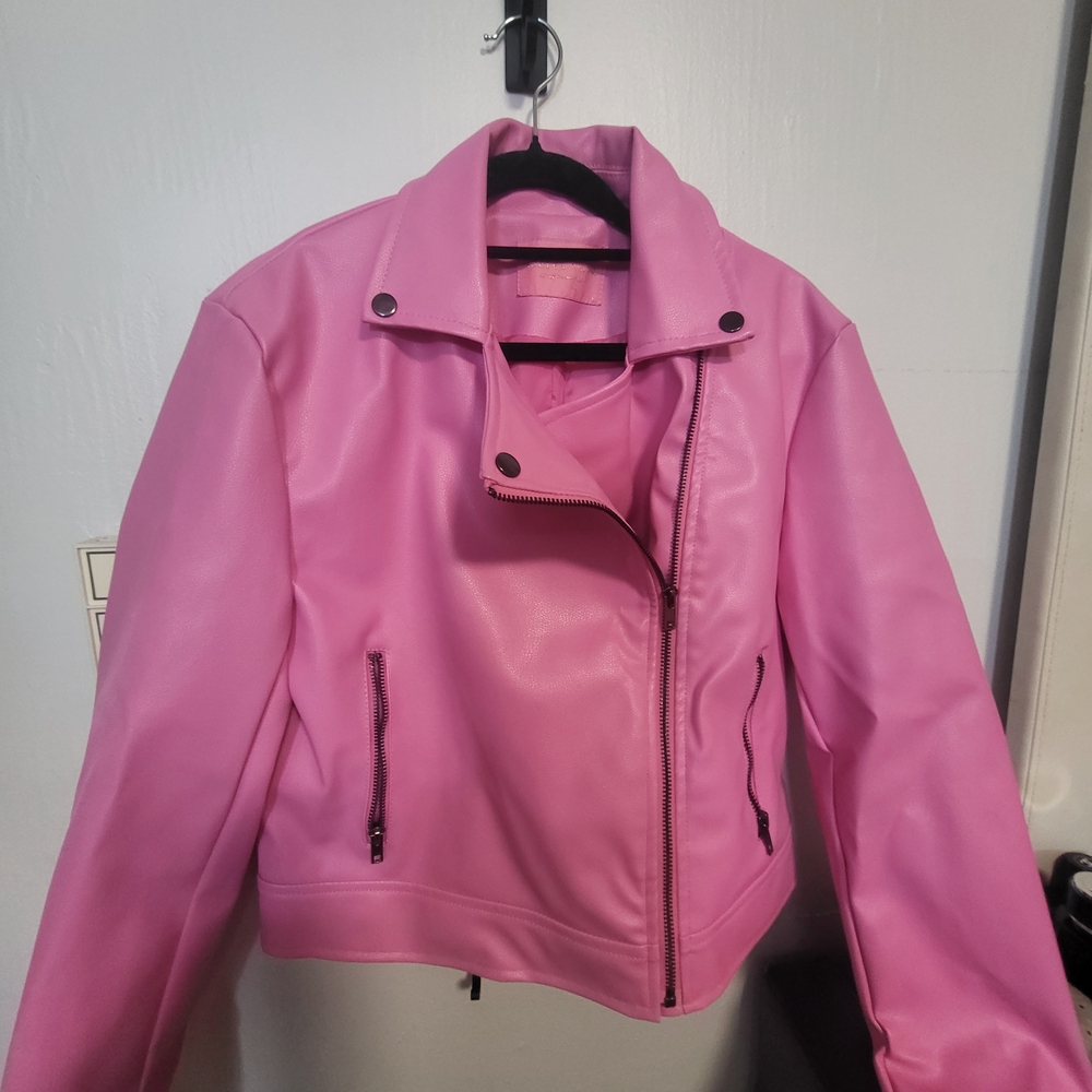 Vibrant Pink Leather Jacket for Women AZALEA WANG MOTO FAUX LEATHER